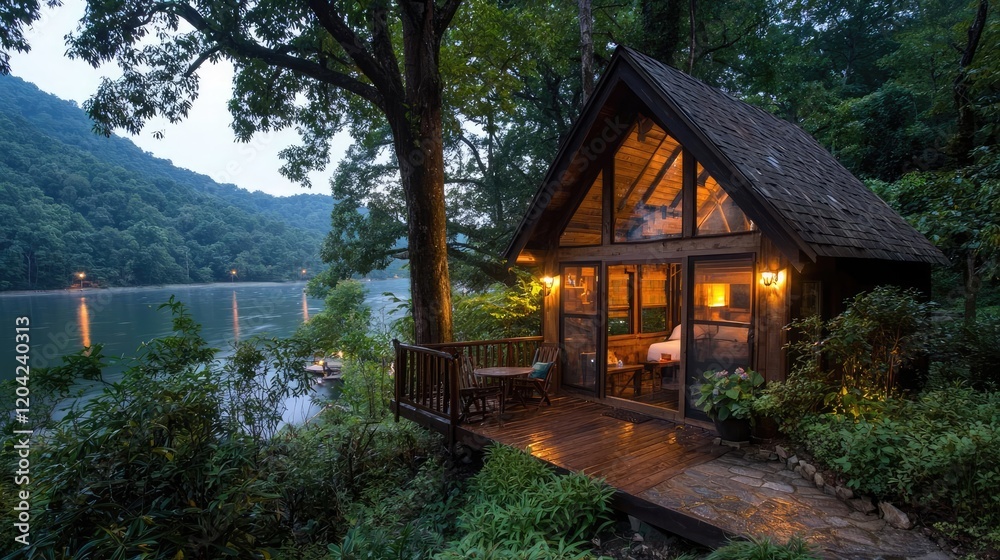 Lakeside Cabin Retreat, Mountain View, Evening Tranquility, Vacation Getaway Lakeside Cabin Retreat, Mountain View, Evening Tranquility, Vacation Getaway