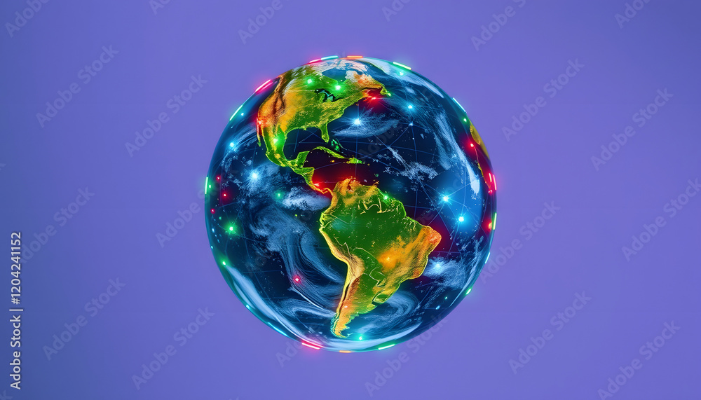planet earth simulating virtual connectivity, Colored gel lighting, with white tones planet earth simulating virtual connectivity, Colored gel lighting, with white tones