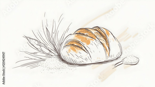 Continuous line illustration of a fresh sourdough loaf.