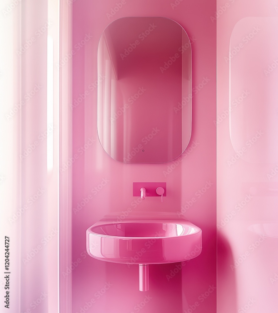 Modern bathroom with pink minimalist sink