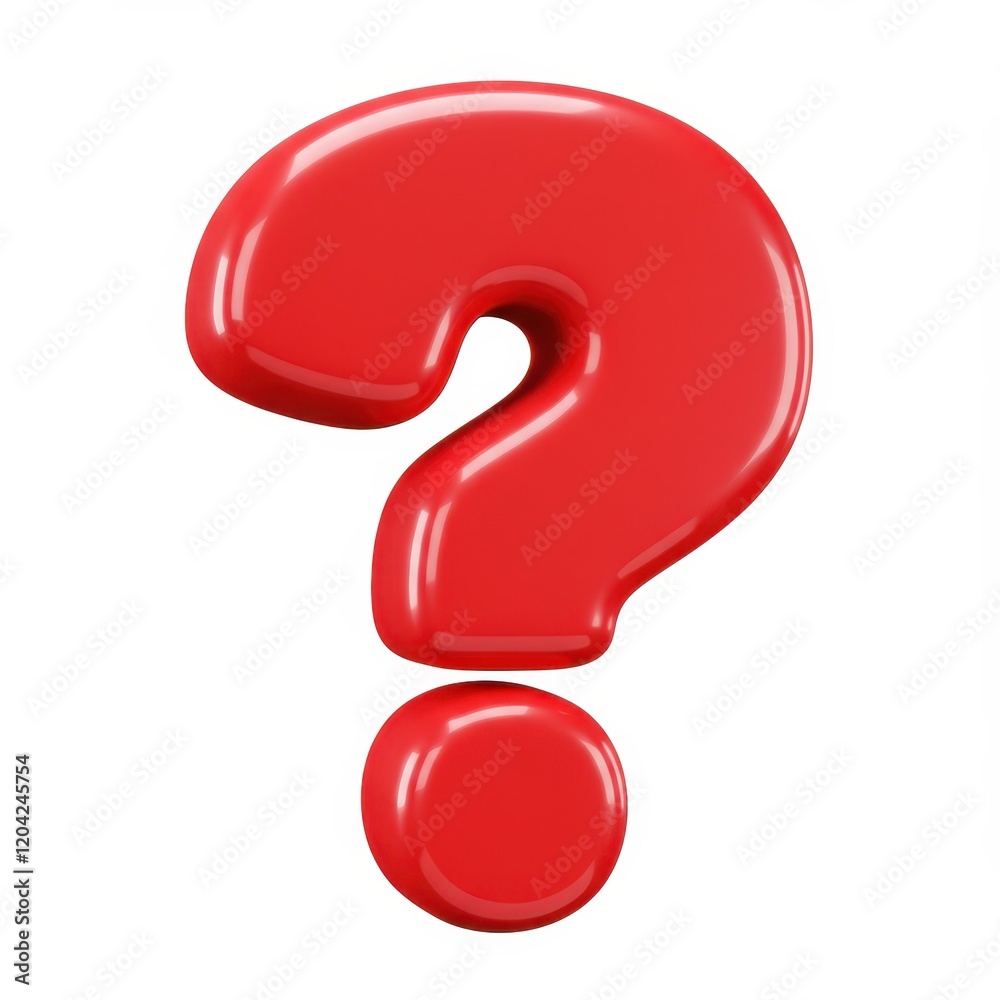 A 3D illustration of a red question mark with a smooth and bold design isolated on a white background A 3D illustration of a red question mark with a smooth and bold design isolated on a white background
