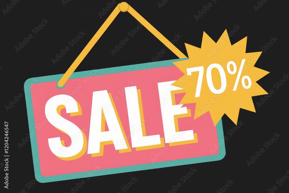 70% off sale sign, announcing a significant discount. 70% off sale sign, announcing a significant discount.