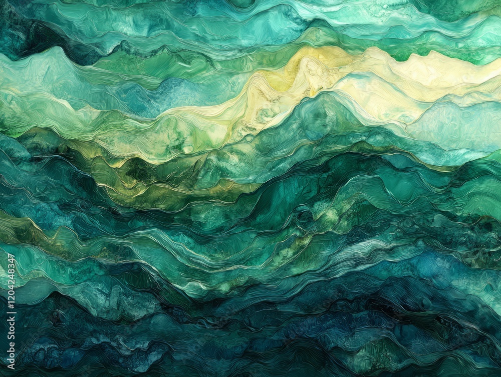 Abstract landscape painting in teal and green hues Abstract landscape painting in teal and green hues