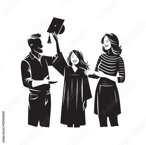 Student And Parents Celebrate Graduation silhouette vector illustration