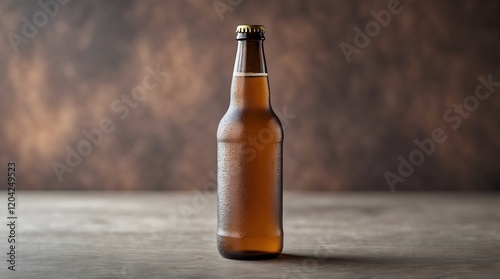 A Single Bottle of Beer on a Rustic Wooden Table photo