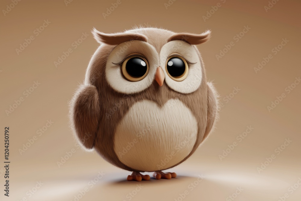 Adorable fluffy owl with big eyes, 3D rendered, cute and endearing. Adorable fluffy owl with big eyes, 3D rendered, cute and endearing.