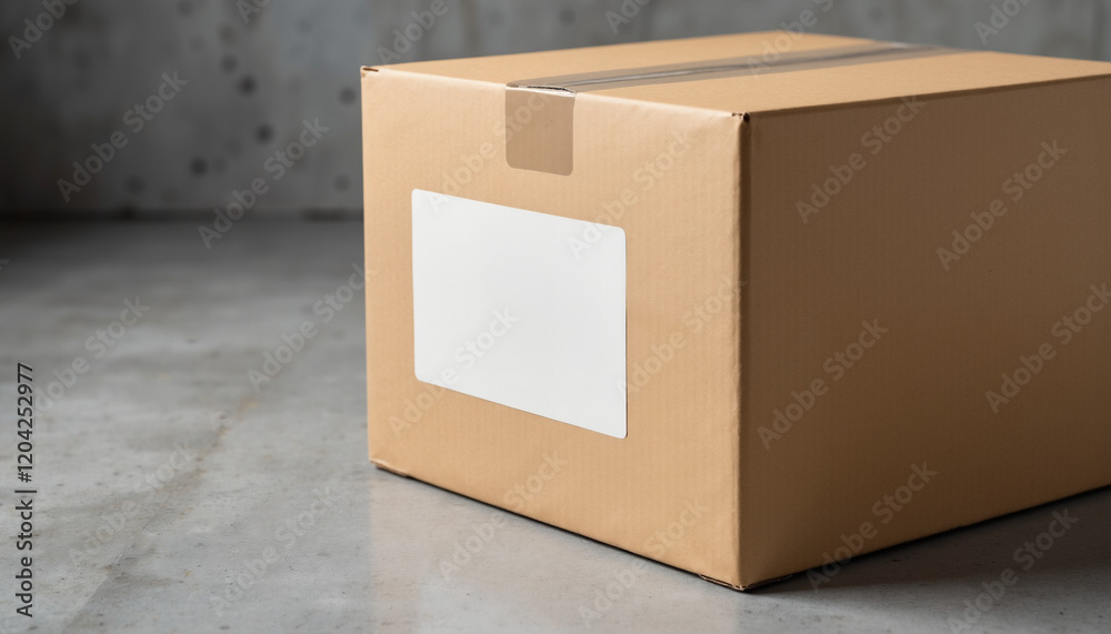 Brown cardboard box on concrete background Brown cardboard box on concrete background