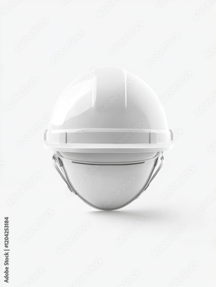 Isolated white construction helmet in a mockup style, front-facing and centered against a clean white background. Ideal for projects focused on safety, construction, and industrial design Isolated white construction helmet in a mockup style, front-facing and centered against a clean white background. Ideal for projects focused on safety, construction, and industrial design