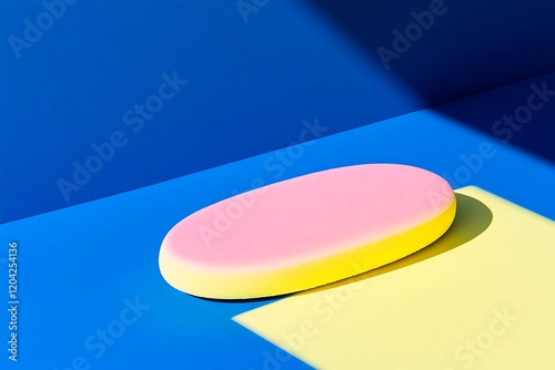 Pastel Oval Display Platform on Bold Blue & Yellow Background