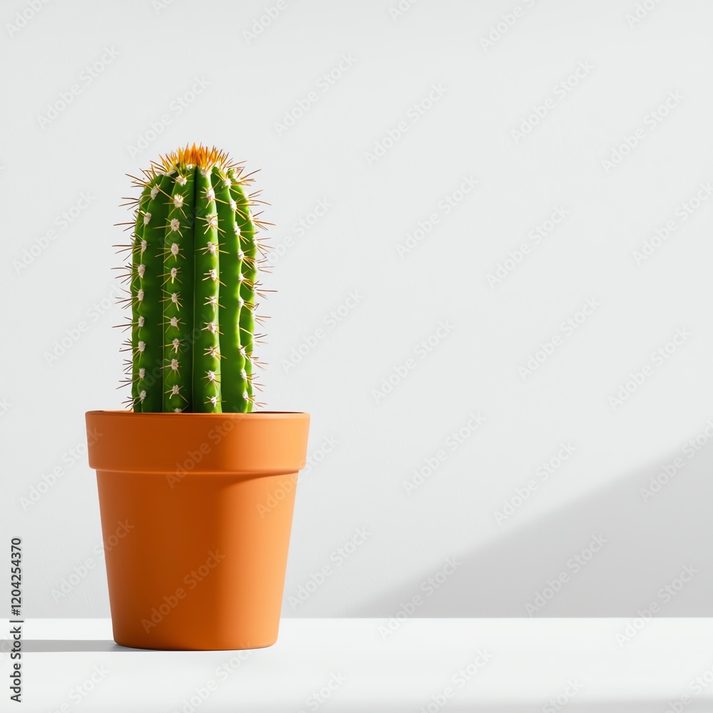 A vibrant cactus in a modern terracotta pot sits on a sleek surface. The minimalistic design highlights the plant's unique texture and color, adding a touch of nature to any decor. A vibrant cactus in a modern terracotta pot sits on a sleek surface. The minimalistic design highlights the plant's unique texture and color, adding a touch of nature to any decor.