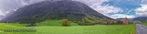 Olden Norway 2024 hiking views towards Briksdal Glacier, Jostedal Glacier largest glacier on Europe's mainland. Glacial river flowing to Sognefjord. Scandinavia, Nordic.