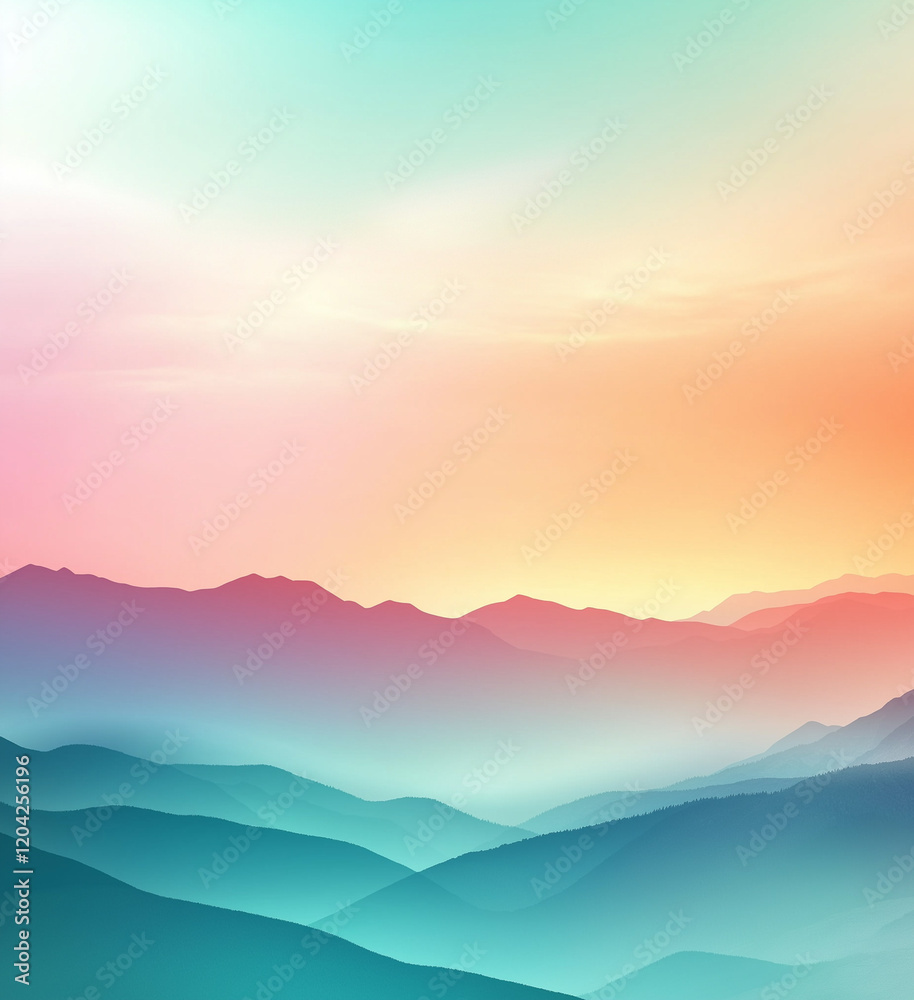 Beautiful Blurred Background with Gentle Turquoise-to-Red Gradient, Soft Pastel Tones, High-Resolution Vector Design for Mobile Wallpaper Featuring Mountains, Sky, Clouds, and a Warm Sunrise or Sun Beautiful Blurred Background with Gentle Turquoise-to-Red Gradient, Soft Pastel Tones, High-Resolution Vector Design for Mobile Wallpaper Featuring Mountains, Sky, Clouds, and a Warm Sunrise or Sun