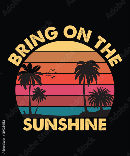 Sea beach sunset summer vintage t shirt design in black backgrounds photo