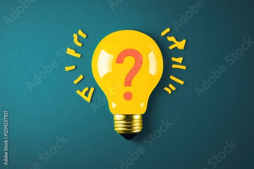 Yellow light bulb with red question mark	