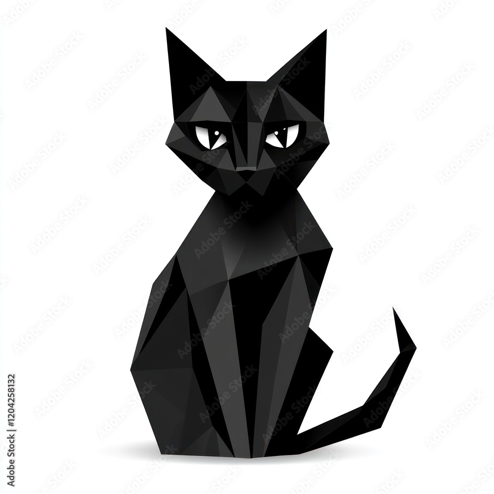 Fototapeta Geometric black cat, stylized illustration, isolated, graphic design, digital art
