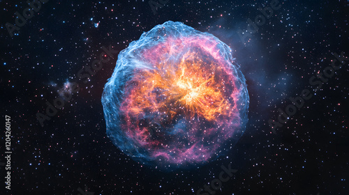 A deep-space probe capturing an exploding supernova in brilliant shades of orange, pink, and white, during a historic cosmic event
