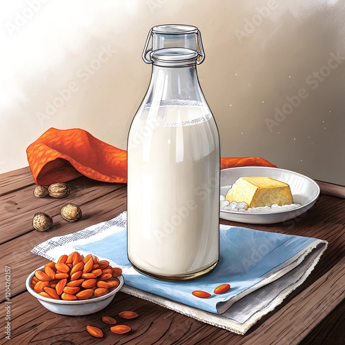 breakfast with milk and bread