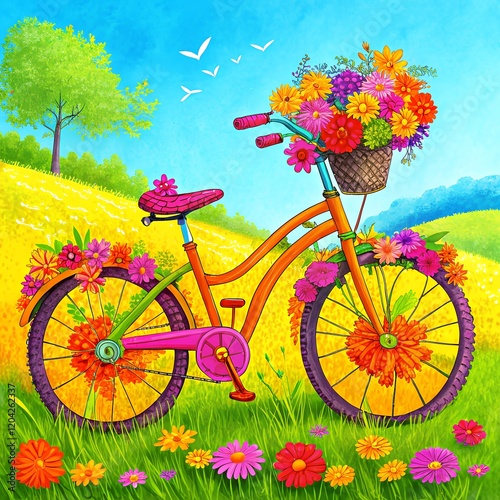 bicycle with flowers in the meadow