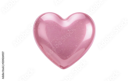 Glossy pink heart isolated on transparent background