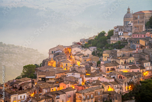 Fototapet Ragusa aerial panoramic skyline view of the historic city center, the Old Town district known as Ragusa Ibla
