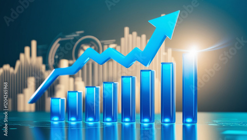 business graph with arrow on the screen