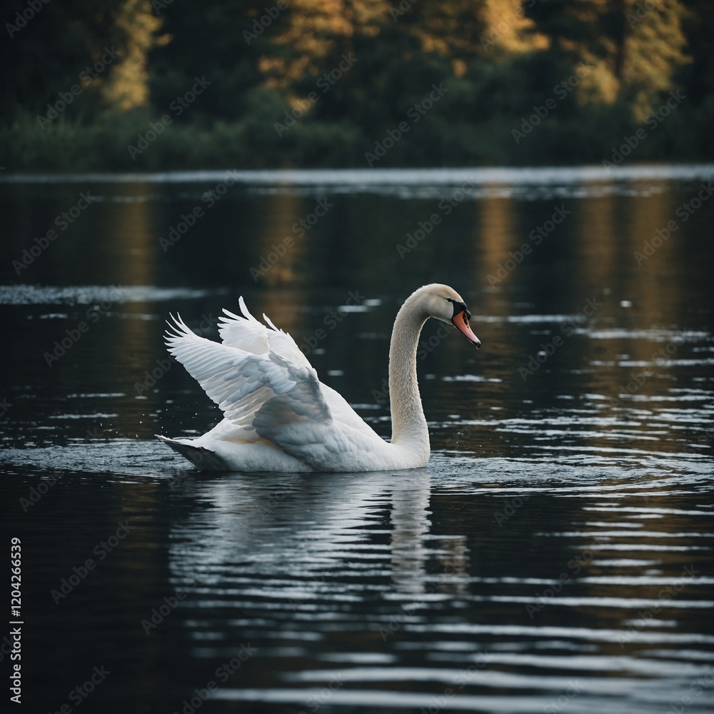 A majestic swan gliding across a calm lake. A majestic swan gliding across a calm lake.