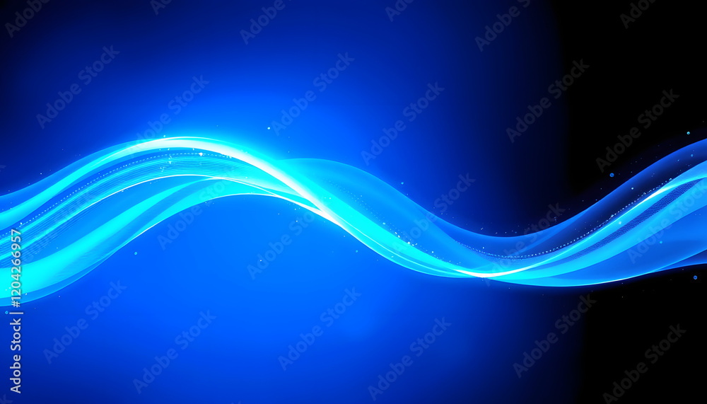 Blue glowing waves with particles in space widescreen abstract background, simple style, with white tones Blue glowing waves with particles in space widescreen abstract background, simple style, with white tones