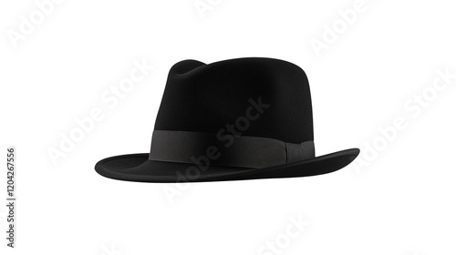 Black fedora hat with no background. Isolated

