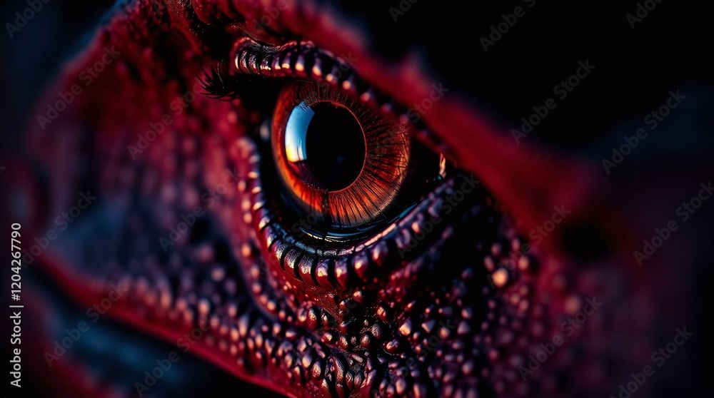 Fototapeta premium Close-up view of a dinosaur's eyes, capturing their intense and prehistoric gaze.