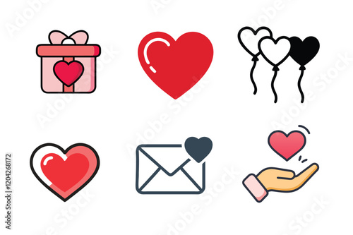 Romantic Valentine's Day Icon set for Love and Gifts
