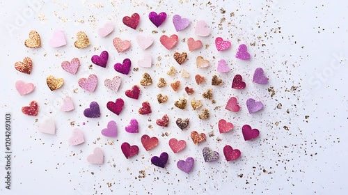 Colorful tiny hearts exploding in a joyful Valentine’s Day celebration, symbolizing romance, affection, and happiness in a bright and vibrant design