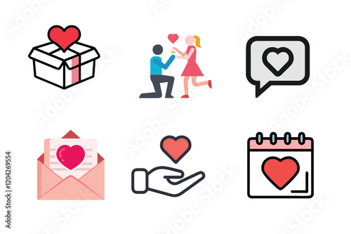 Romantic Valentine's Day Icon set for Love and Gifts