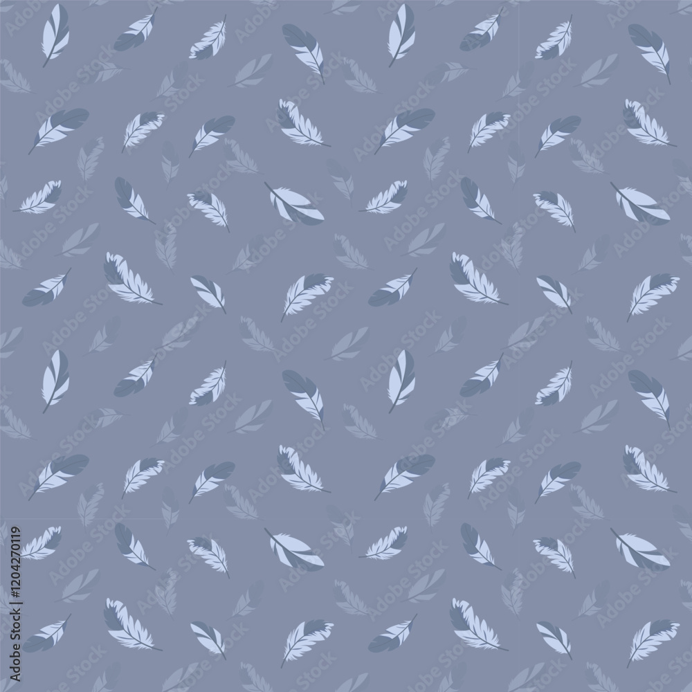 Gray patterned fabric with scattered light and dark feathers suitable for various design projects