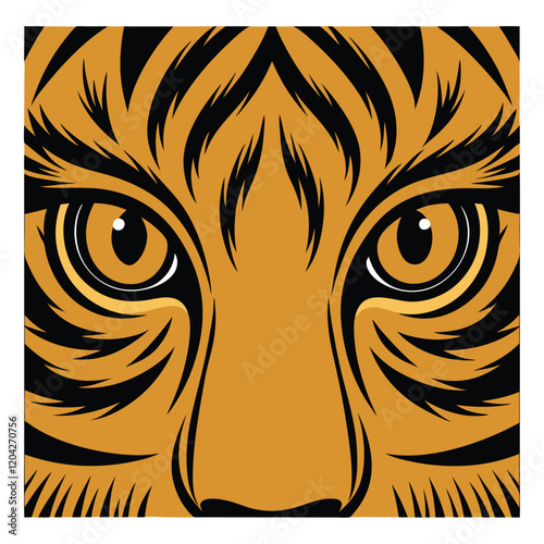 Tiger Eyes Vector Art Illustration, Wild Animal Design, Symbolic Tiger Head Artwork