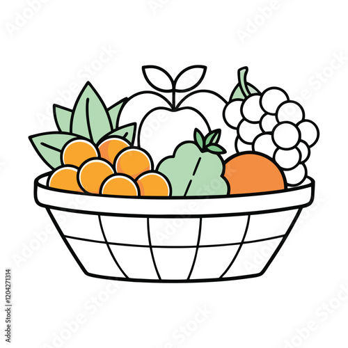 Colorful fruit basket illustration for healthy eating