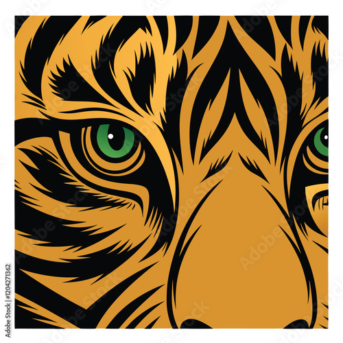 Tiger Eyes Vector Art Illustration, Wild Animal Design, Symbolic Tiger Head Artwork