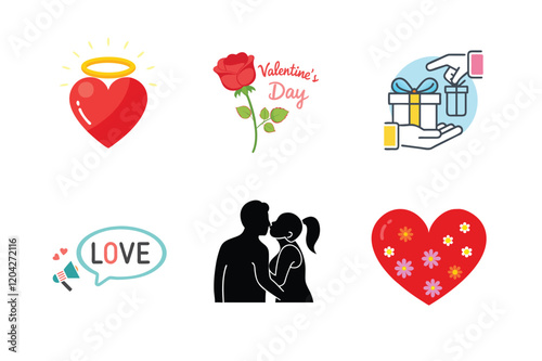 Romantic Valentine's Day Icon set for Love and Gifts