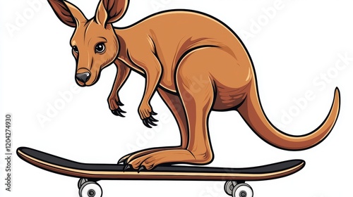 Cartoon kangaroo skating on skateboard in vibrant, playful style photo