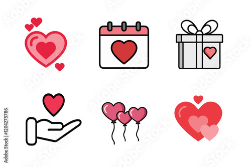 Romantic Valentine's Day Icon set for Love and Gifts