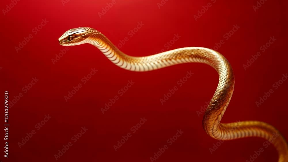 golden snake on red background, Chinese New Year concept golden snake on red background, Chinese New Year concept