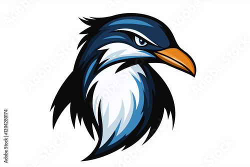 A penguin with an orange beak and blue feathers. Generative Ai.