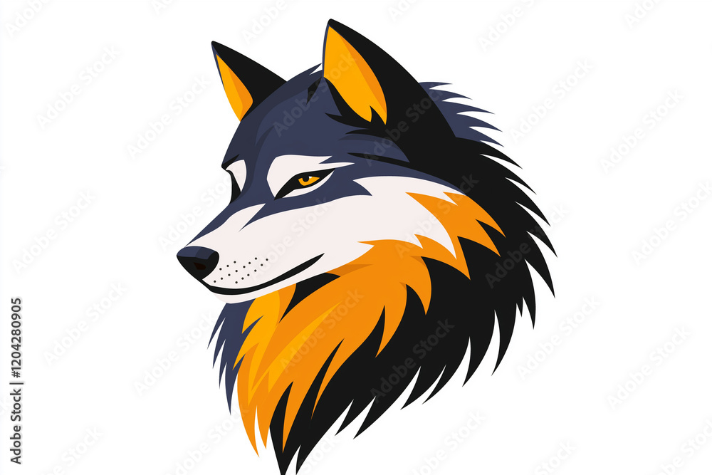 Fototapeta premium A wolf with a black and orange mane. Generative Ai.