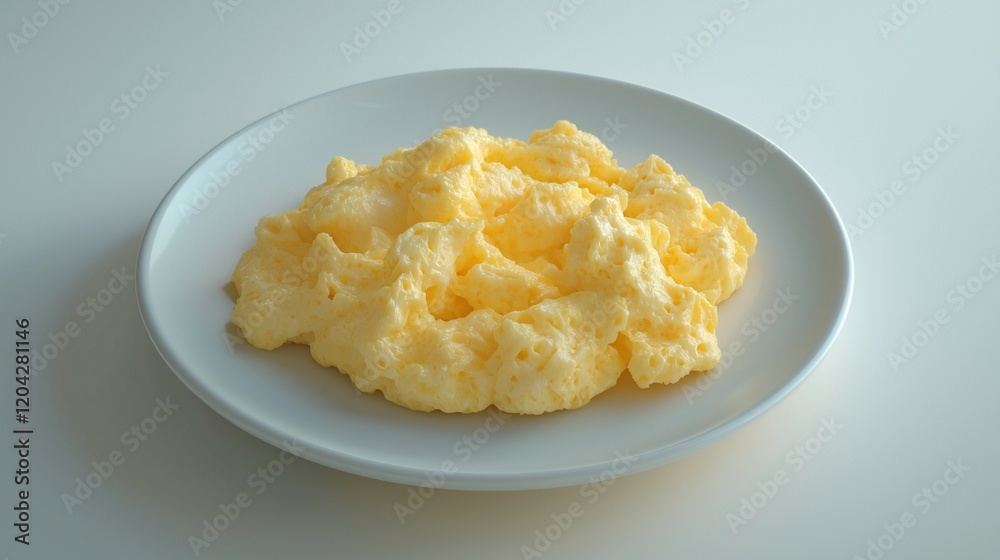 Plate of creamy scrambled eggs, symbolizing a simple, comforting breakfast. Plate of creamy scrambled eggs, symbolizing a simple, comforting breakfast.