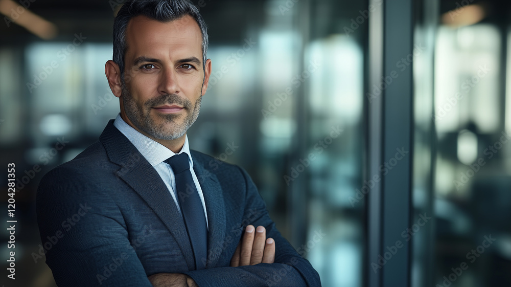 A warm and professional portrait of a confident, mature Hispanic business leader, clean-cut and dressed in an elegant suit, set against a glass-walled office (1) A warm and professional portrait of a confident, mature Hispanic business leader, clean-cut and dressed in an elegant suit, set against a glass-walled office (1)