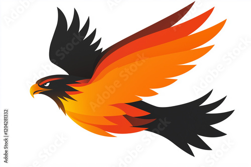 A bird with orange and black feathers flying in the air. Generative Ai.