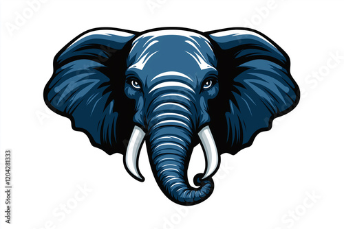 A blue elephant with a large trunk and tusks. Generative Ai.