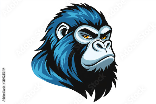 A blue and black gorilla with yellow eyes. Generative Ai.