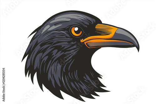 A black bird with an orange beak and yellow eyes. Generative Ai.