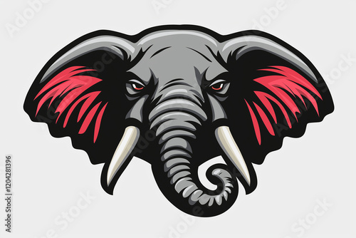 A cartoon elephant with red ears and a red nose. Generative Ai.