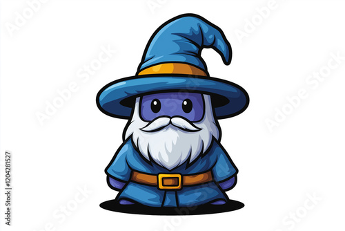 A cartoon wizard with a blue hat and beard. Generative Ai.